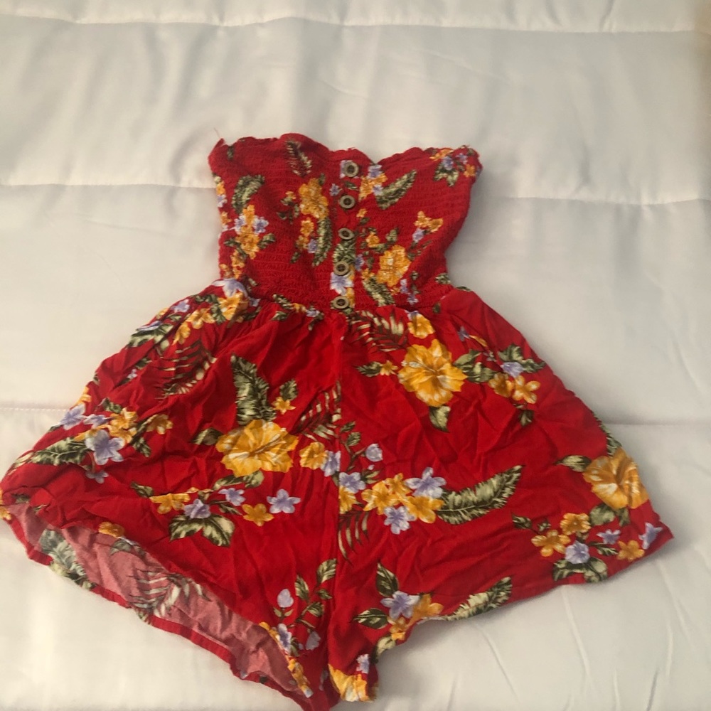 Red floral romper